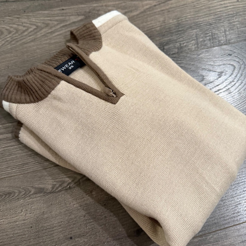 Icewear 100% Pure New Wool Quarter Zip Sweater Beige Brown Racing Stripe XS